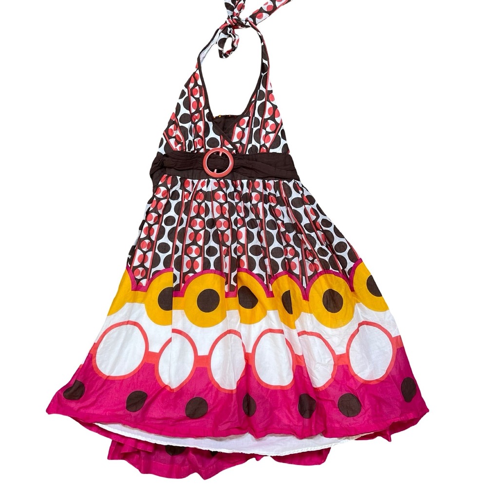 LiMiTeD TOO Kids Girls‎ 12 Cotton Halter Dress Polka Dot Y2K Pink Brown Belted